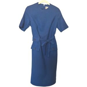 1960s Mod Sheath Dress Blue Utility Pocket Dress Barnsville U.S.A Size 9/10